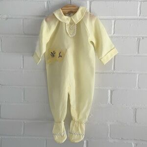 Vintage Baby Boy Spring Pale Yellow Footie Outfit Size 6-12 Months
